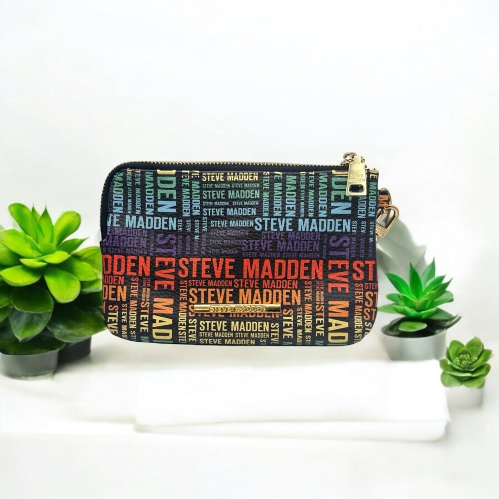 Steve Madden Multi-Color Signature Wristlet Wallet with Double Zipper Card Slots
